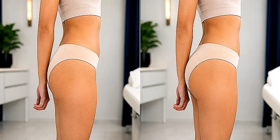 Liposukcja — realistyczna grafika przed i po