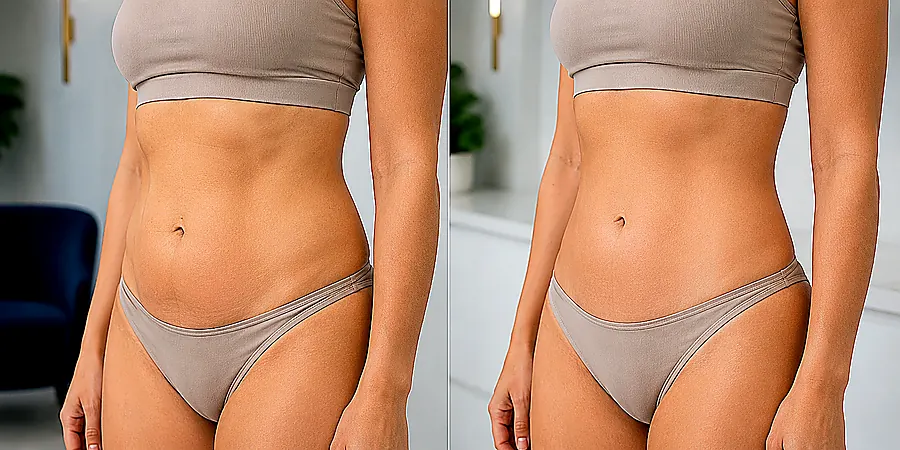 Abdominoplastyka — realistyczna grafika przed i po